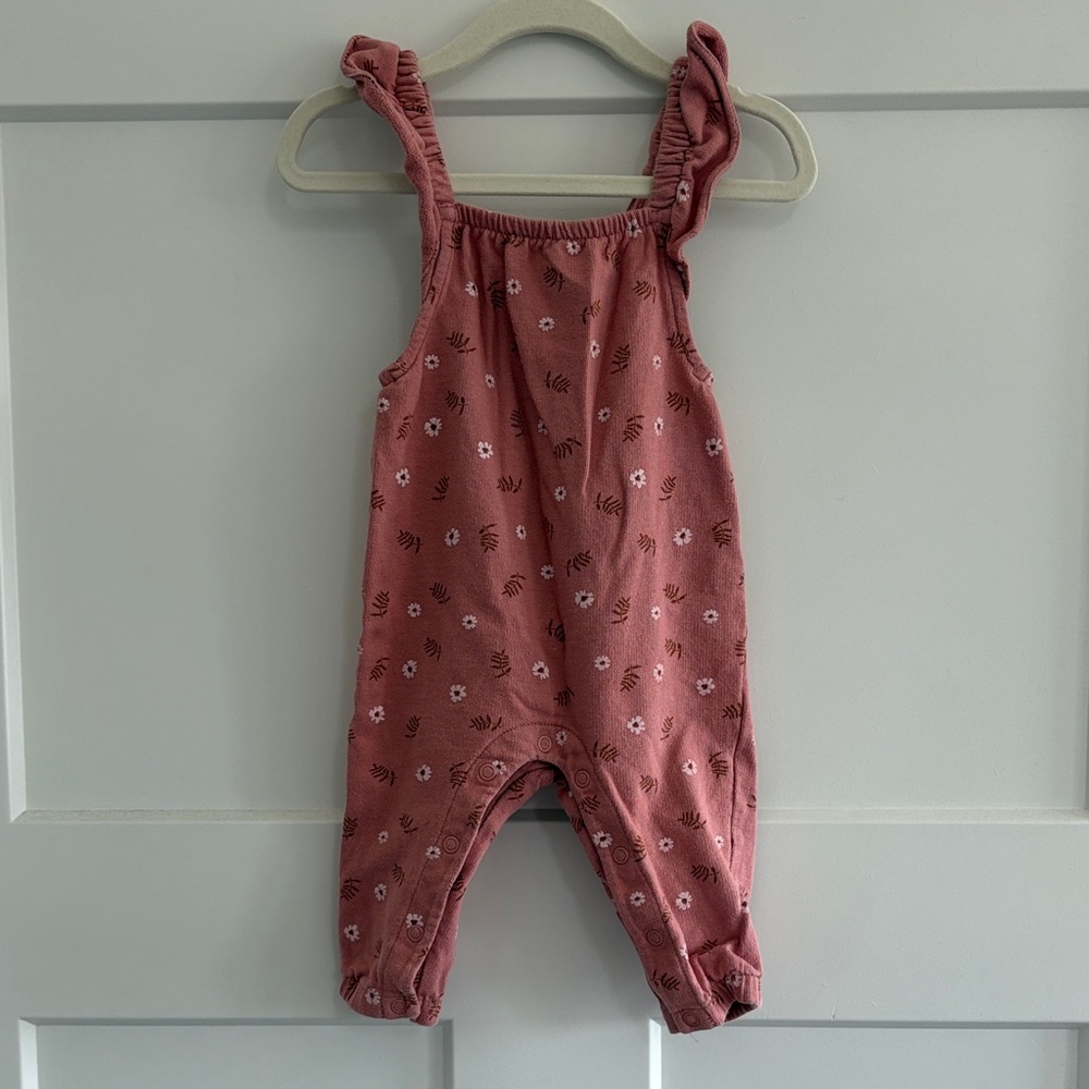 Carter’s Mauve Pink Floral Ruffle Strap Baby Romper 6 Months